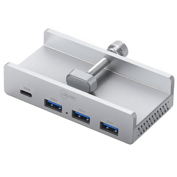 Cruxtec 4-Port Aluminum Clamp USB 3.0 HUB with USB-C Power Supply Port (TC3-1C3A-SV )