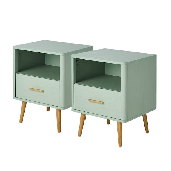 Oikiture 2x Bedside Table 1 Drawer Open Shelf Side End Tables Nightstand Green