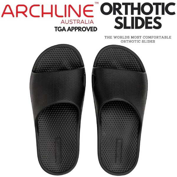 Archline Rebound Orthotic Slides Flip Flop Thongs Slip On Arch Support - Black Euro 38