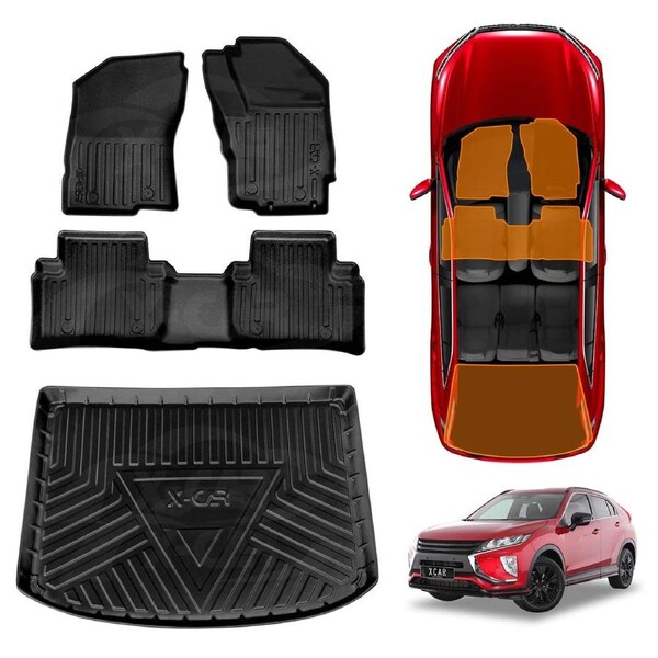 3D Floor Mats Boot Liner Set for Mitsubishi Eclipse Cross 2017-2020 All Weather Heavy Duty Cargo Car Trunk Luggage Tray