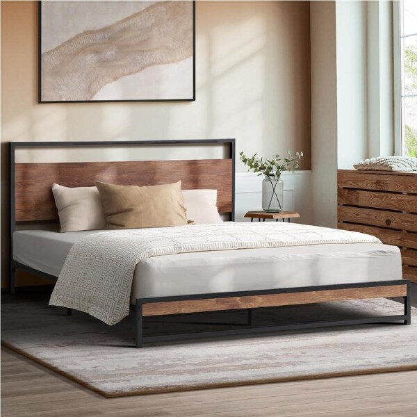 Oikiture Metal Bed Frame Queen Double King Single Size Beds Base Platform Wood Double