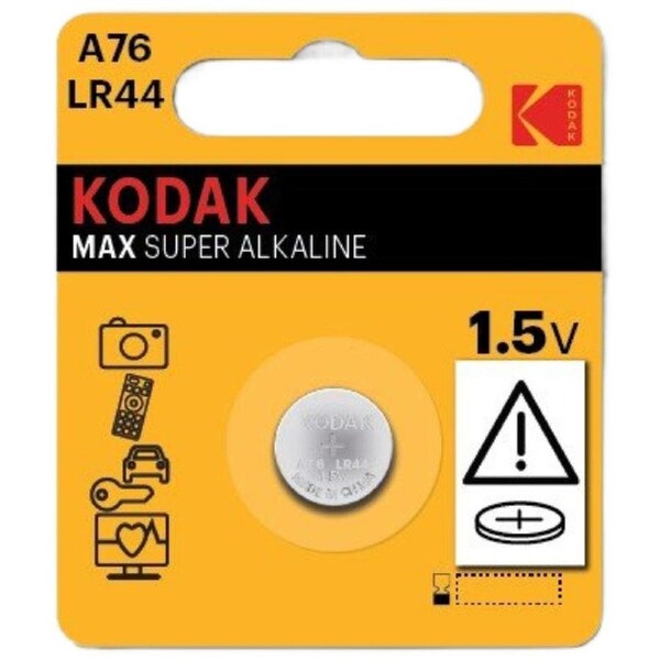 Kodak Batteries Max Super Alkaline KA76 LR44 1.5V Single Pack