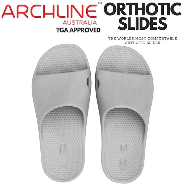 Archline Rebound Orthotic Slides Flip Flop Thongs Slip On Arch Support - Stone Grey Euro 46