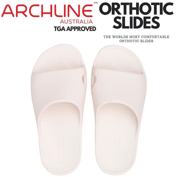 Archline Rebound Orthotic Slides Flip Flop Thongs Slip On Arch Support - White Euro 45