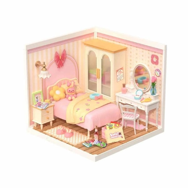 Rolife Lovely Pink Bedroom DIY Miniature House DW016