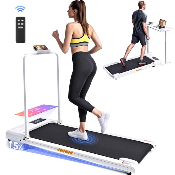 Advwin 5% Incline Walking Pad Electric Foldable Treadmill for Home 120kg Capacity & 1-6km/h & Low Noise, White