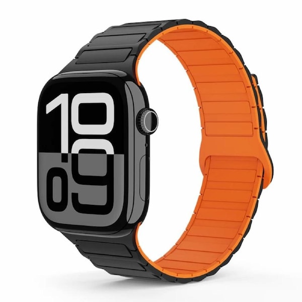 Tough On Magnetic Silicone Band for Apple Watch 42mm/44mm/45mm/46mm/49mm Black/Organge