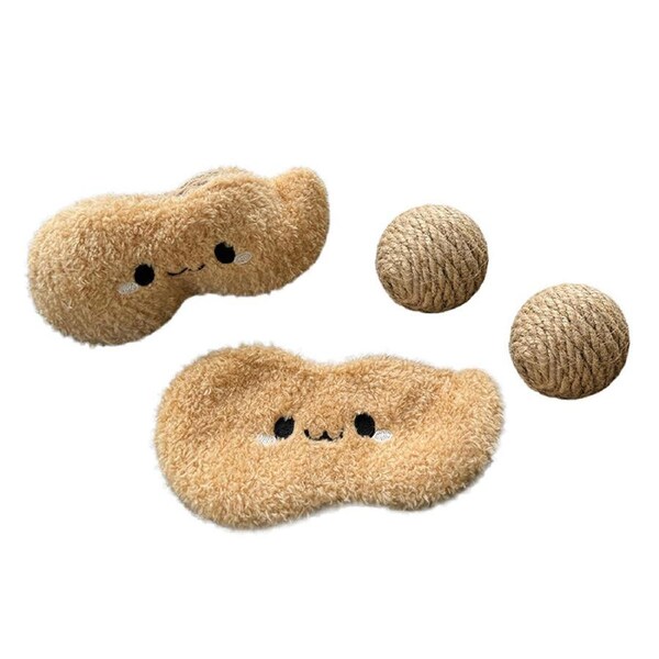 Peanut Cat Toys 2PCS Soft Interactive Kitten Toys Plush Chew Toys for Indoor Cat