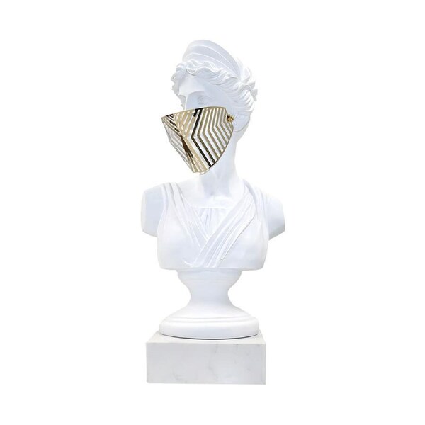 SOGA 45cm White Classical Bust Sculpture Resin with Gold Striped Mask for Modern Home Decor