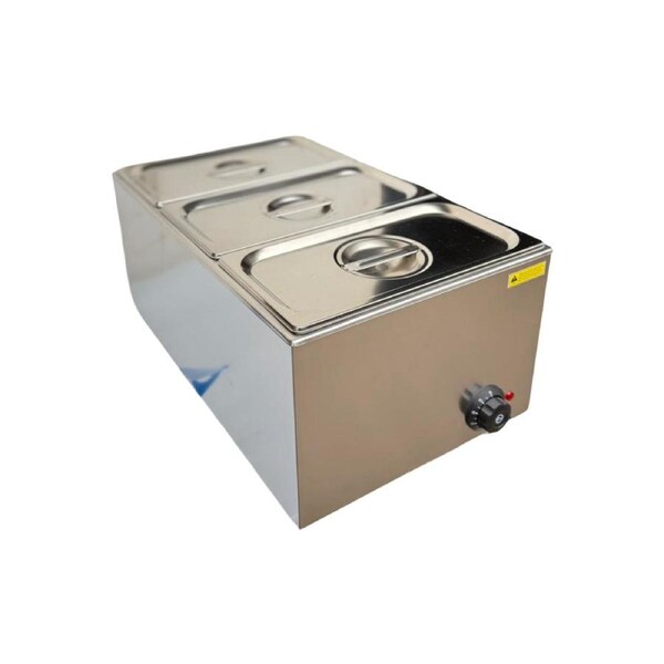 13L Commercial Electric Bain Marie 3-Pan Food Warmer - Stainless Steel - 3 Tubs & Lids