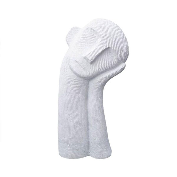 SOGA 38cm White Minimalist Head Resin Sculpture with Hand at Side and Linear Texture for Home Decor