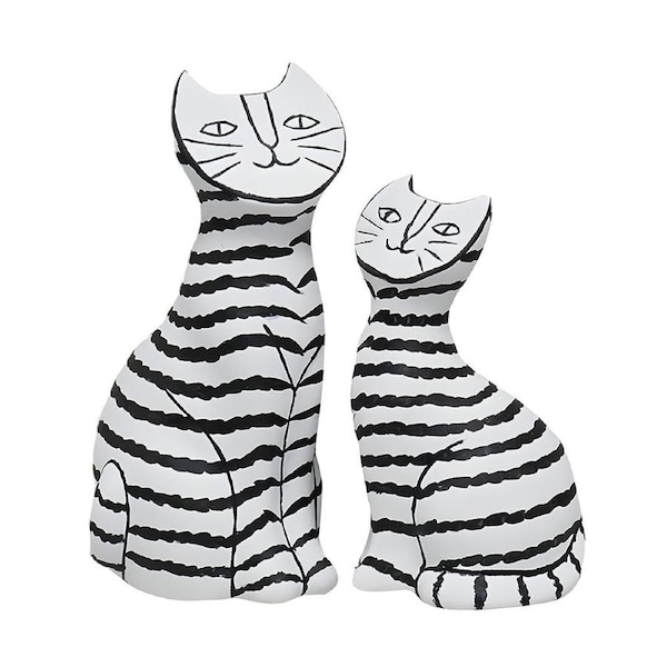 SOGA 22cm and 27cm Black & White Striped Cat Resin Sculptures for Stylish Home Decor