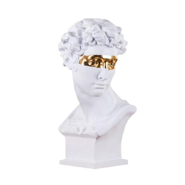 SOGA 56cm White Resin Bust – Gold Masked Sculpture for Modern Decor