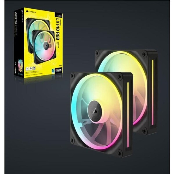Corsair iCUE LINK LX140 RGB 140mm PWM Fans Starter Kit BLACK Dual Pack FAN SIZE 140mm x 25mm LED Color RGB FIVE-YEAR WARRANTY