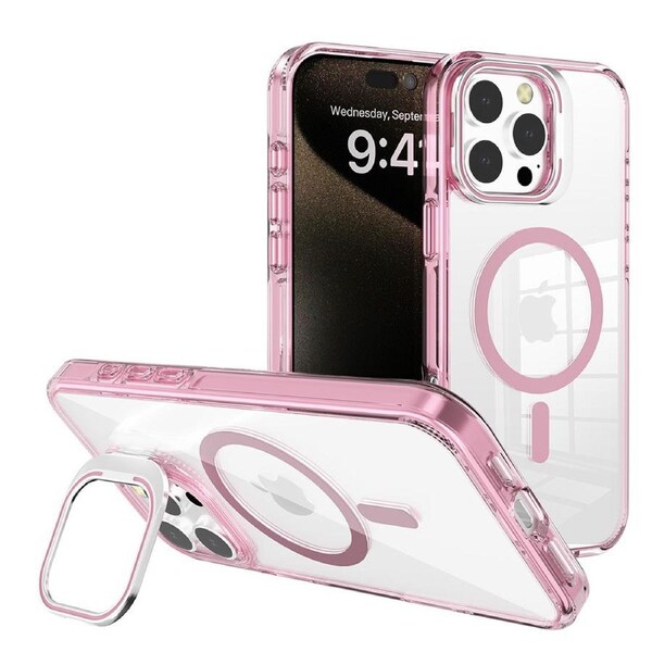 REDEFINE Transparent Magsafe Case Cover with Magnetic Ring for iPhone 16 Pro - Pink