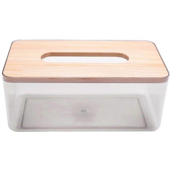 Minimalist Tissue Box Cover Holder, Modern Transparent Rectangular Bamboo Facial Tissues Dispenser