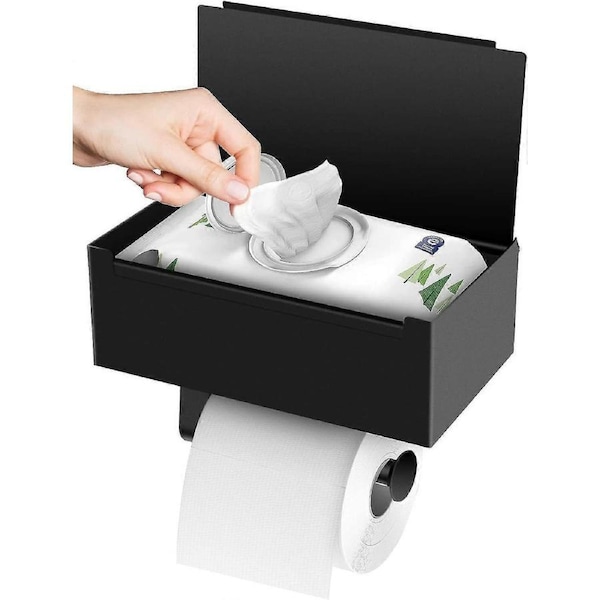 Toilet Paper Holder With Flushable Wipes Dispenser Stainless Steel Wall Mounted Roll Paper Holder Hidden Wipe Tissue Storage With Phone Shelf For Bath