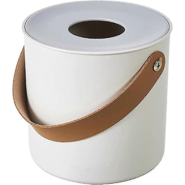 Modern Round Square Tissue Dispenser Holder Plastic Box Cover Napkin Organizer With Leather Handles(circular)