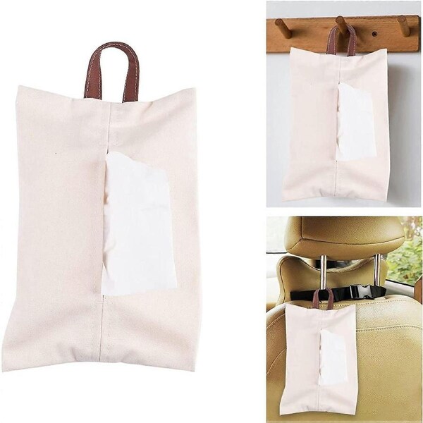 Hanging Tissue Holder, Tissue Box Covers Cotton Multifunction Tissue Storage Box for Car Truck Home Bathroom Vanity Countertops Decoration (Beige)