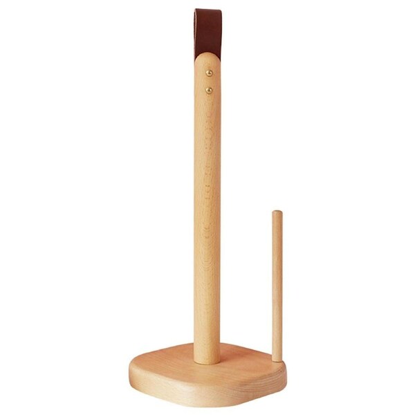 Wood Tissue Holder Non Slip Base Wrapping Paper Holder for Kitchen Storage top brown leather