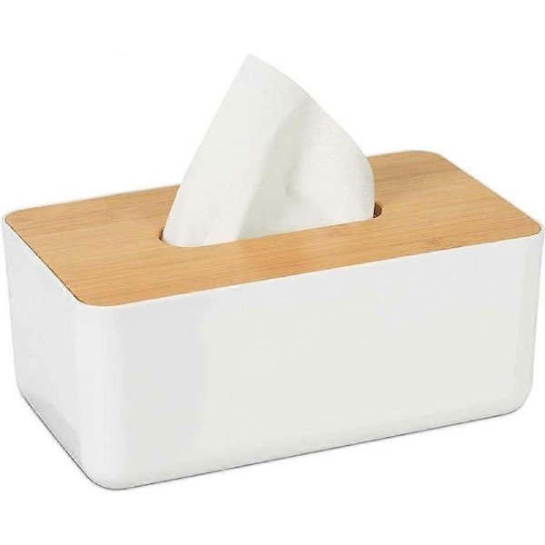 Mu Mianhua Tissue Holder Facial Tissue Box Cover Holder with Oak Wooden Cover Rectangular Tissue Organizer for Home Office Bathroom