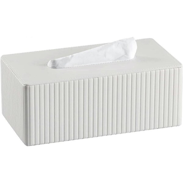 Stylish Rectangular Faux Leather Tissue Box Cover with Magnetic Bottom Cover for Bathroom, Bedroom or Office (White