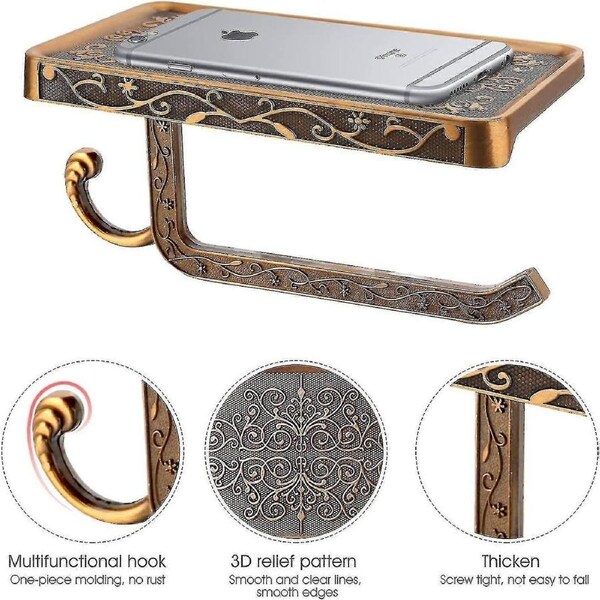 Wall Mounted Toilet Paper Holder, Toilet Paper Holder With Storage Platform For Bathroom Wc, Bronze