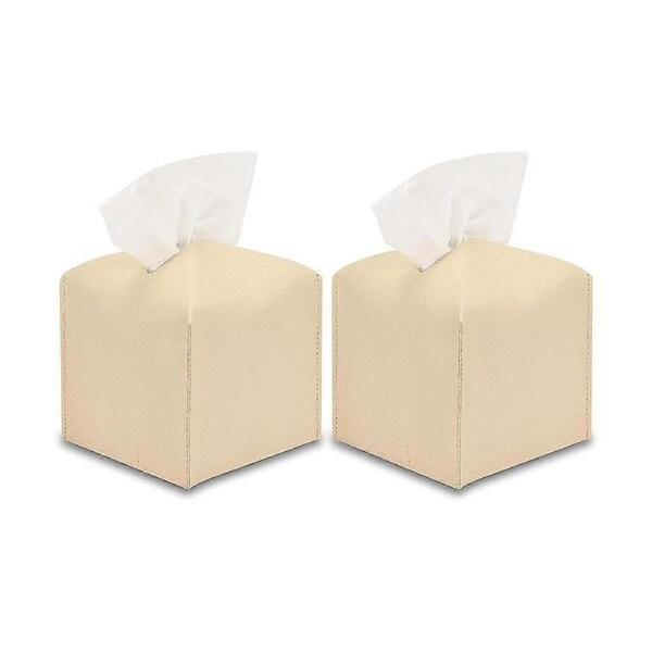 Tissue Box Cover, 2Pcs Decorative PU Leather Square Tissue Box Holder, Waterproof, for Bathroom, Ca