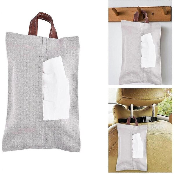 Hanging Tissue Box, Cotton Multifunction Tissue Box for Car, Truck, Home, Bathroom, Countertops Decor (Gray)
