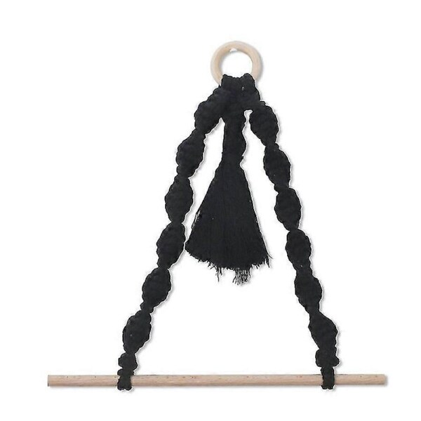 Woven Paper Towel Holder Wall Mounted Cotton Cord Sanitary Towel Holder (black) - ya01