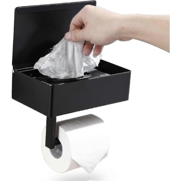 Designs Matte Black Toilet Paper Holder With Shelf, Flushable Wipes Dispenser, And Storage For Bathroom - Keep Your Wipes Hidden Out Of Sight - Stainl
