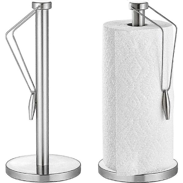 Stainless Steel Standing Paper Towel Holder, Adjustable Spring Arm for Kitchen Use