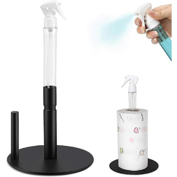Paper Towel Holder With Spray Bottle, Stainless Steel Countertop Paper Towel Holder, One-handed Operation Kitchen Roll Holder With Non Slip Base For B