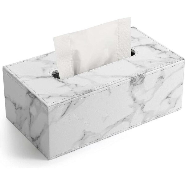 Tissue Box Cover, PU Leather Tissue Box Holder Rectangular Tissue Holders for Home/Office/Car Decoration 9.84"X5.23"X3.77" - Marble