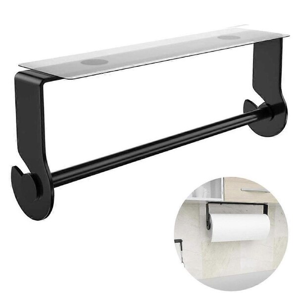 PPIAO Adhesive Paper Towel Holder Under Cabinet, Black Paper Towel Roll Rack for Kitchen, Bathroom, No Drilling, Stainless Steel, Rust Proof
