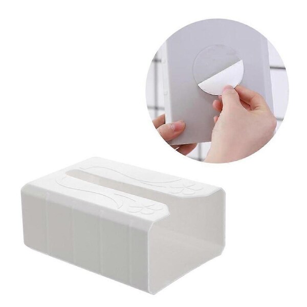 Kitchen Paper Towel Holder Tissue Box No Drilling Adhesive Tissue Storage Box Container (White)
