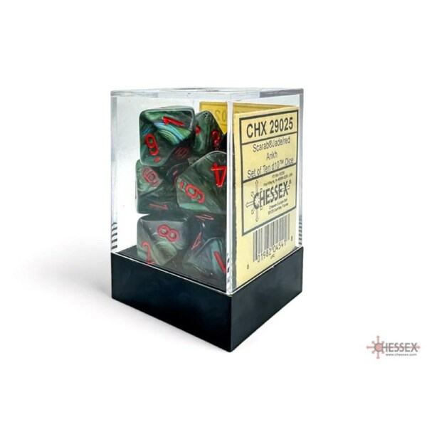 Chessex Scarab Jade/red Ankh D10 (10 set) - CHX 29025
