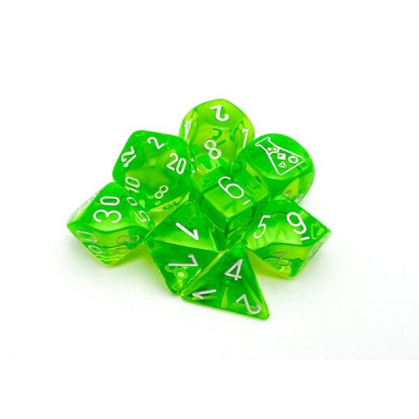 Chessex - Translucent Polyhedral Rad Green/white 7 Die Set - CHX30062