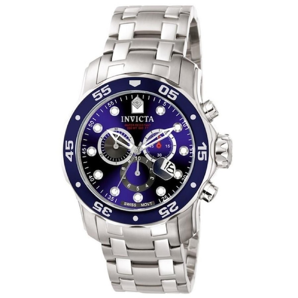 Invicta Pro-Diver Chronograph INV0070 Mens Watch Stainless Steel Blue Dial Date Display 3 Sub Dials 200M