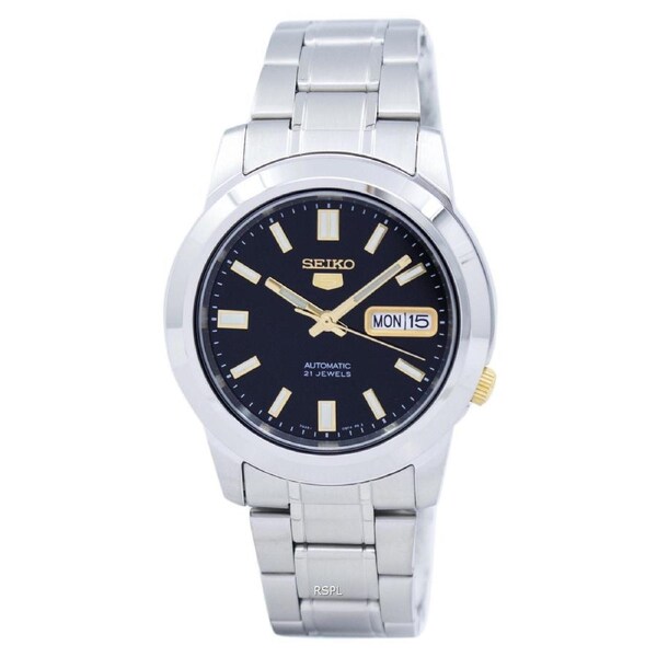Seiko 5 Automatic 21 Jewels SNKK17K1 Mens Watch Black Dial Stainless Steel Day/Date Display 30M