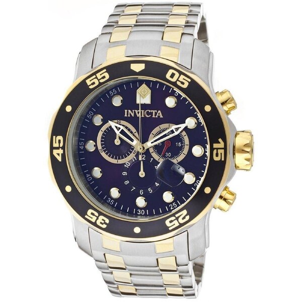 Invicta Pro-Diver Chronograph 0077 Mens Watch Stainless Steel Blue Dial Date Display 3 Sub Dials 200M