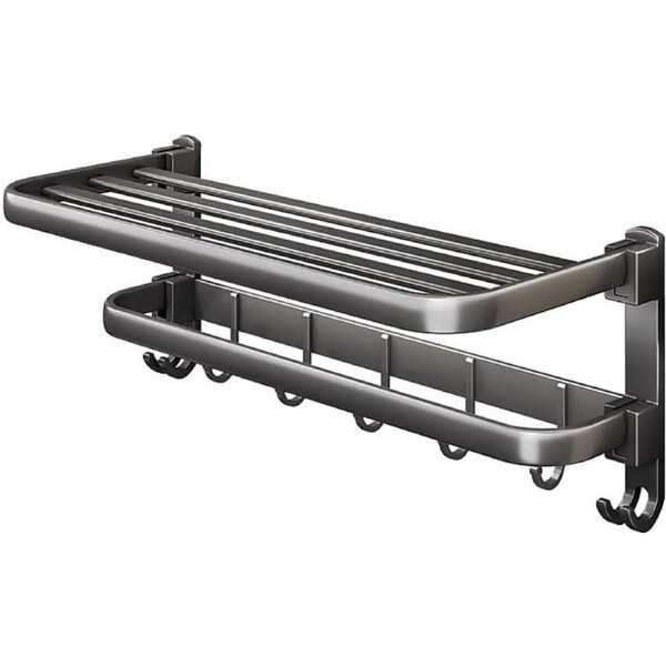 60cm Space Aluminium Wall Mounted Bathroom Foldable Towel Rail Rack Holder Grey