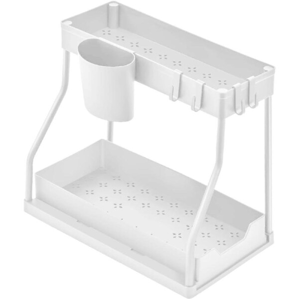 2-Tier Pull-Out Cabinet Organizer - Space-Saving Kitchen Drawer with Large Capacity White