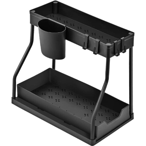 2-Tier Pull-Out Cabinet Organizer - Space-Saving Kitchen Drawer with Large Capacity Black