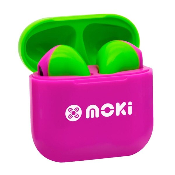 MokiPods Mini Wireless Earphones for Kids Volume Limited - Pink & Green