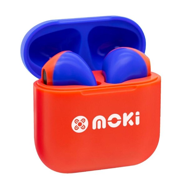 MokiPods Mini Wireless Earphones for Kids Volume Limited - Red & Blue