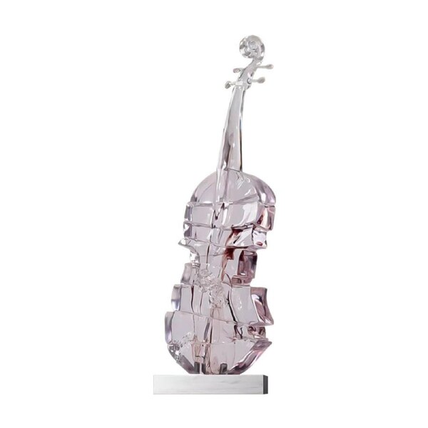 SOGA 58cm Transparent Crystal Violin Fiberglass Sculpture with Artificial Marble Base for Modern Home Decor