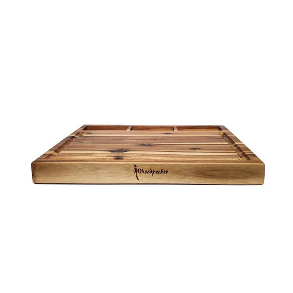 Woodpecker Rectangular Acacia Cutting Board w/ Built-in Bowls Food Preparation