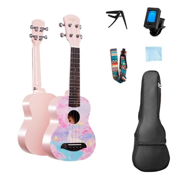 Nevenka Mahogany Wooden Ukulele Beginner Pack Instrument All in One Kit for Girls Boys-Deer 23Inch