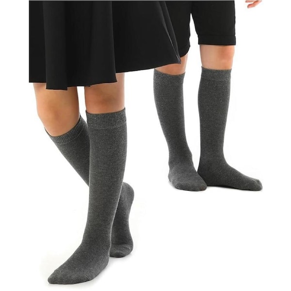 Knee High School Socks for Girls Boys Plain Cotton Rich Kids Seamless No Seam 2-8 (Black)